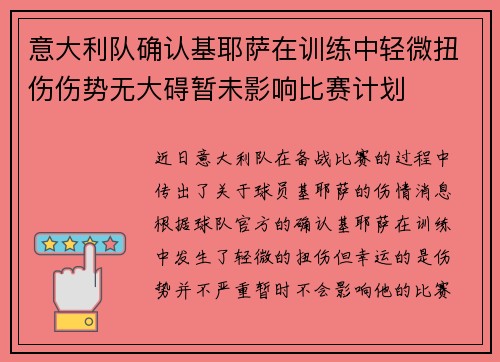 意大利队确认基耶萨在训练中轻微扭伤伤势无大碍暂未影响比赛计划